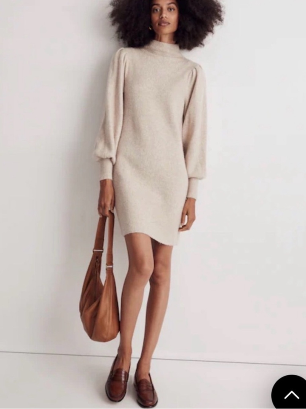 Madewell Dress | Madewell Mock Neck Balloon-Sleeve Sweater Dress in Cream